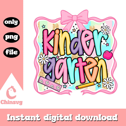 Kindergarten coquette bow font design png, happy back to school png