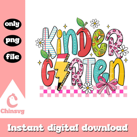 Kindergarten coquette design png, back to school clipart png