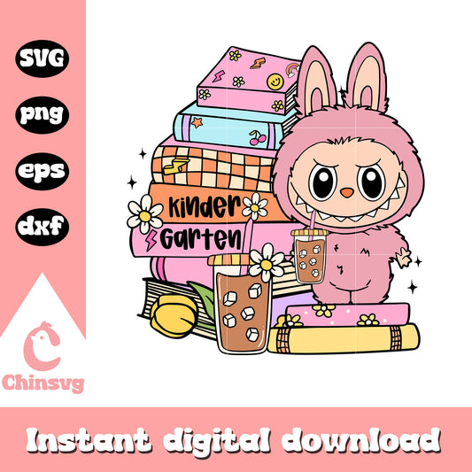Kindergarten pink labubu back to school design svg, labubu dolls svg