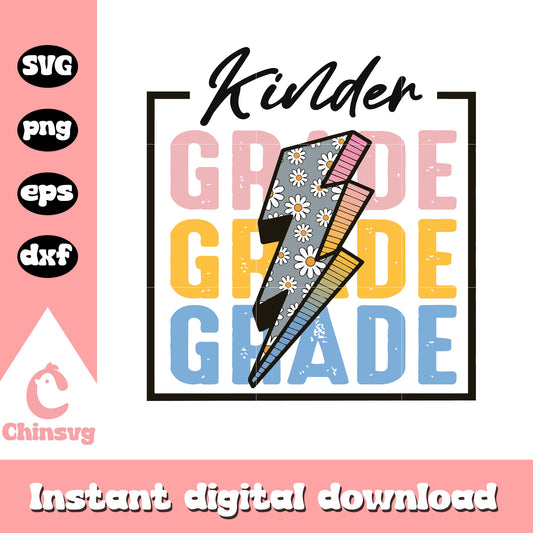 Kinder grade floral lightning bolt design svg, back to school svg