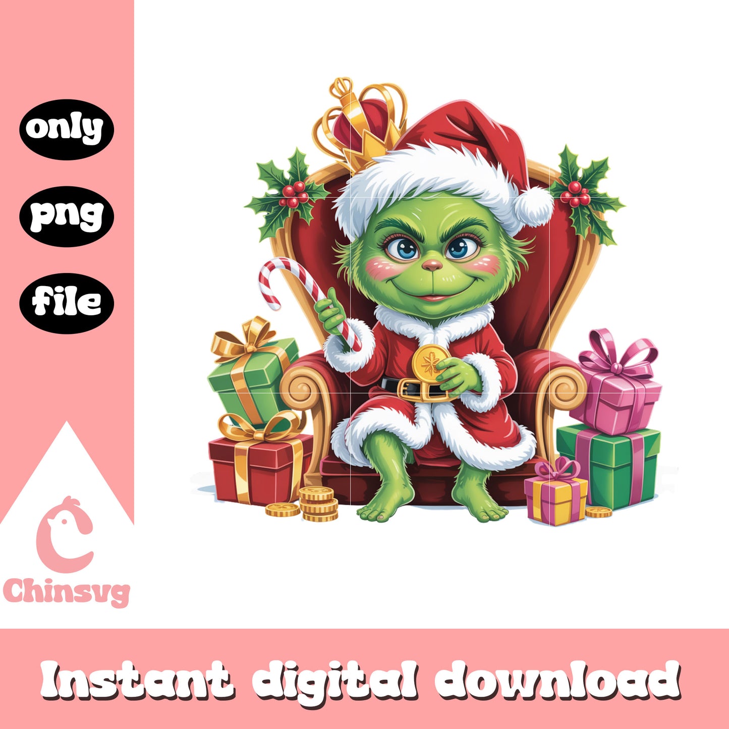 King grinch with christmas gift boxes png, grinch cartoon clipart png