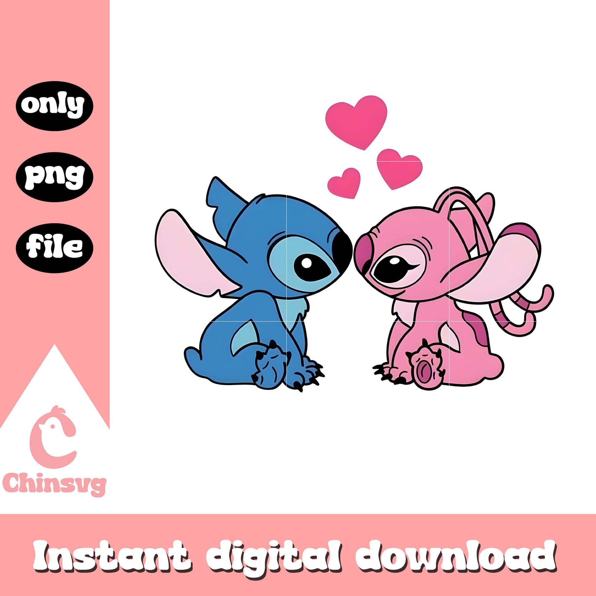 Kiss love couple valentine png, stitch valentines day​​ png