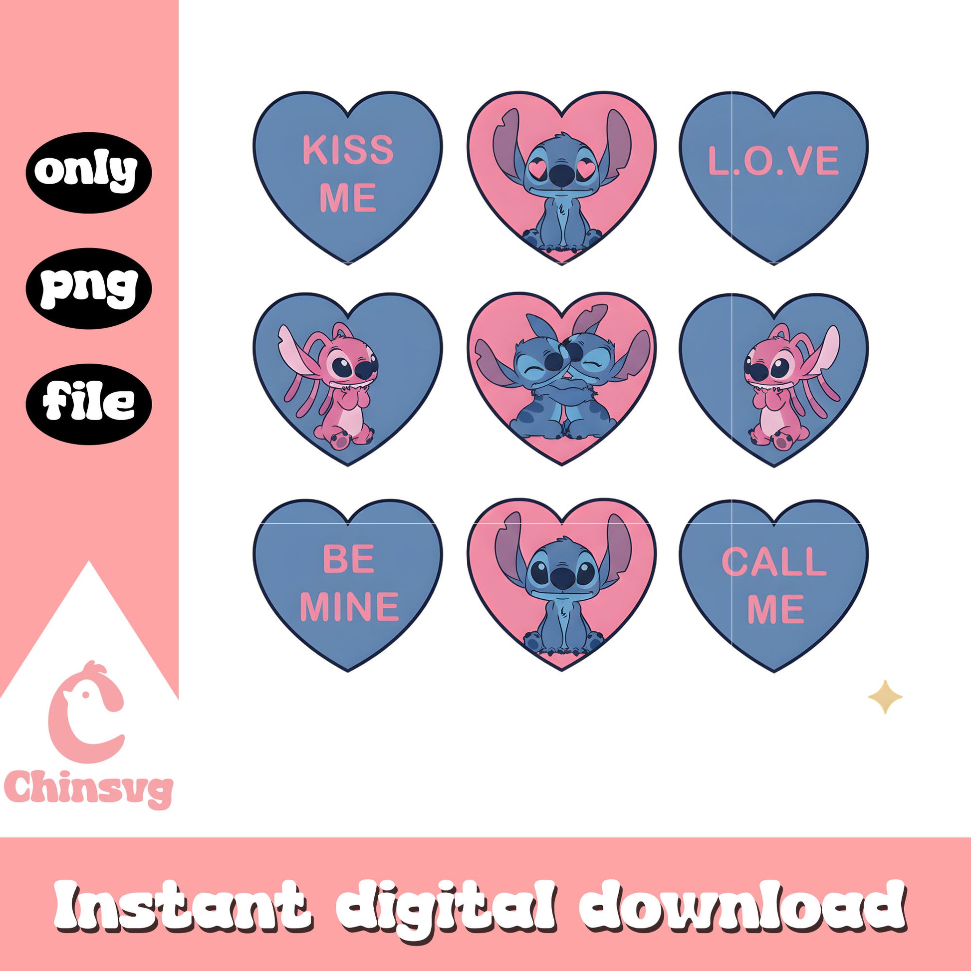 Kiss me stitch valentine png, valentines day stitch​​​​ png