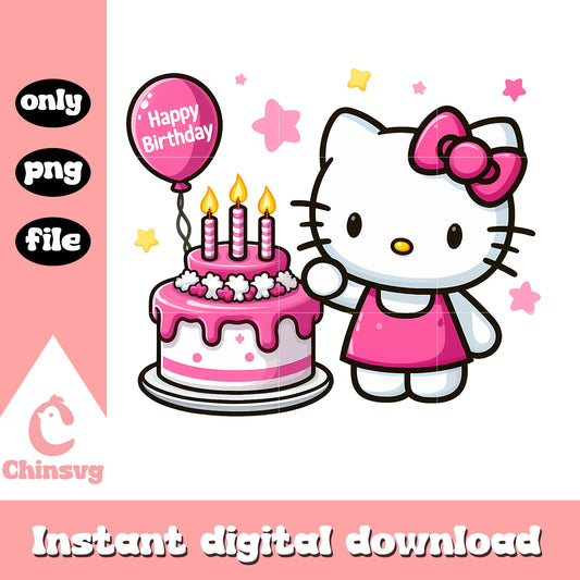 Kittty cat birthday cake design png, cartoon birthday png