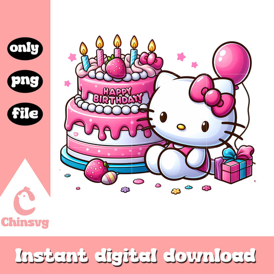 Kittty cat happy birthday design png, sanrio birthday png
