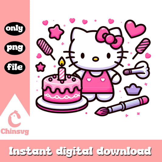 Kittty cat on birthday decoration png, sanrio birthday png