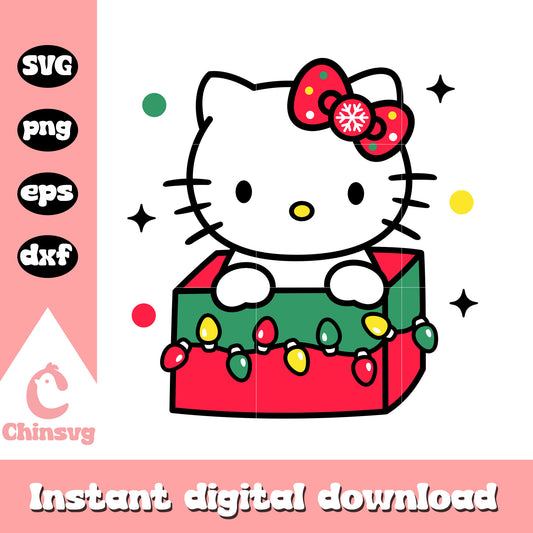 Kitty christmas present light svg, hello kitty present​ svg