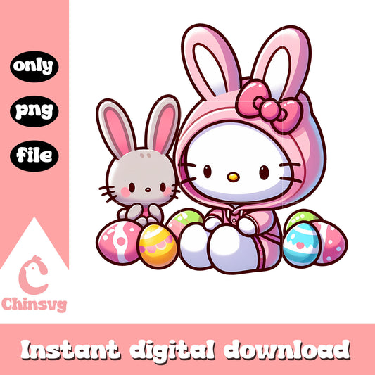 Kitty and bunny on easter day png, hello kitty png, bunny png