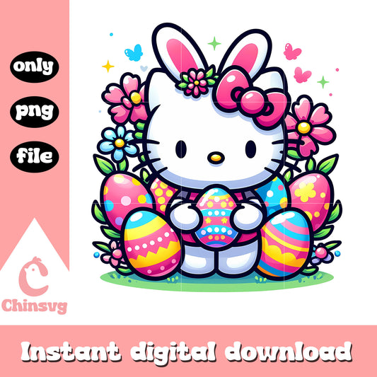 Kitty and easter eggs design png, hello kitty png, easter day png