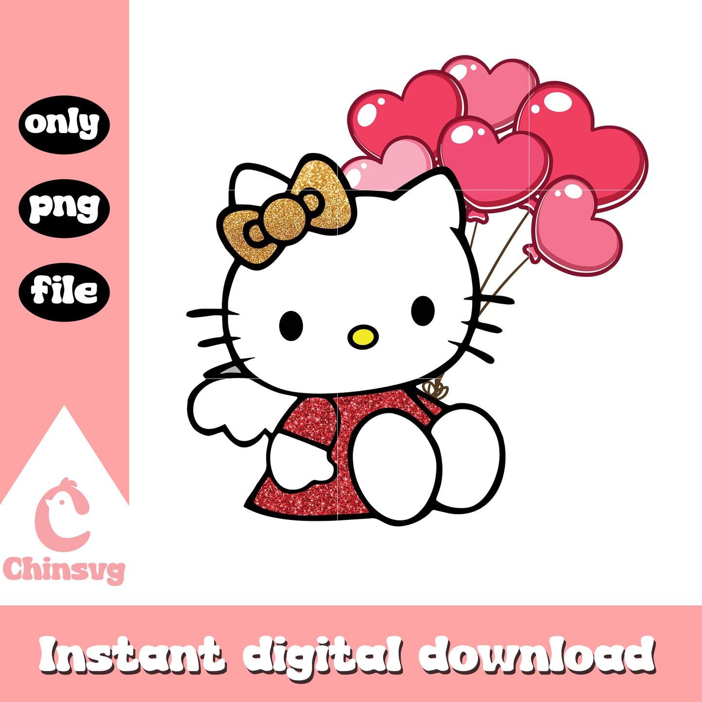 Kitty balls glitter valentine png, hello kitty valentines​ png