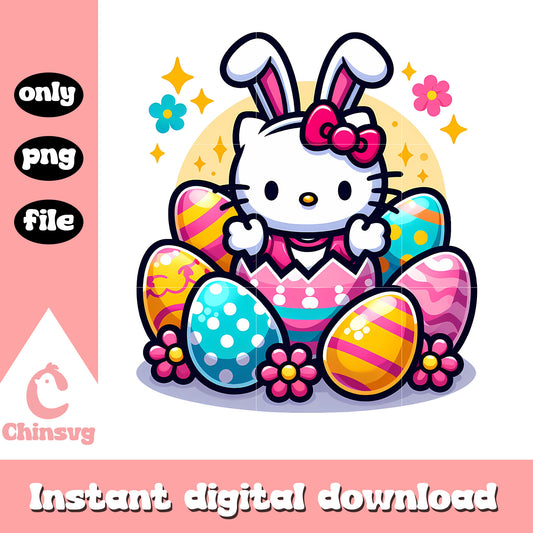Kitty bunny easter eggs design png, hello kitty png, easter day png
