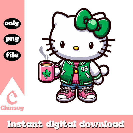 Kitty cat and clover png, happy patrick day png, hello kitty png