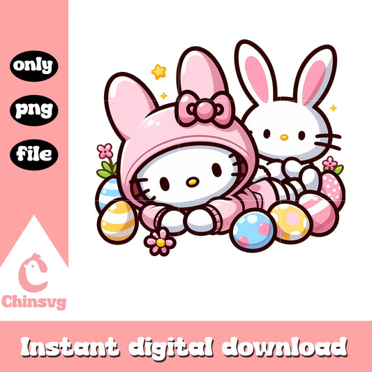 Kitty cat and easter bunny png, hello kitty png, bunny png