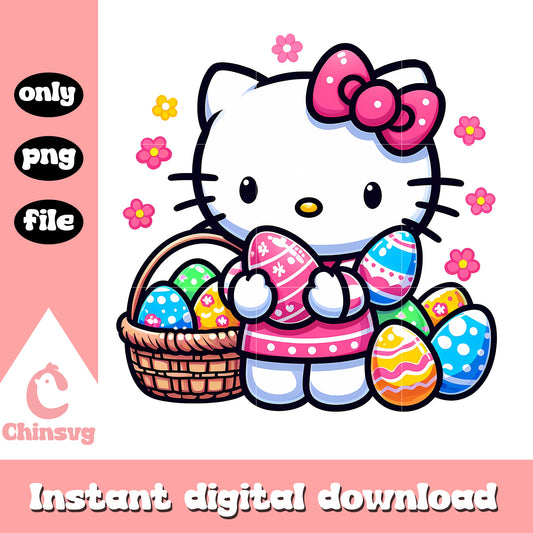 Kitty cat and easter eggs design png, easter eggs png
