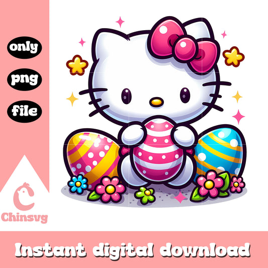 Kitty cat and easter eggs design png, happy easter day png