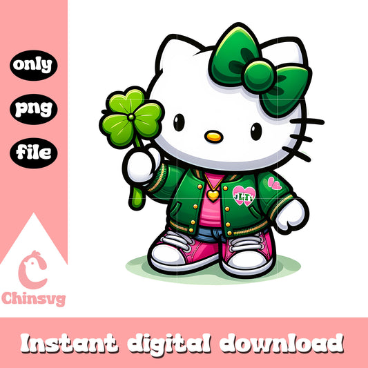 Kitty cat and shamrock png, happy patrick day png, hello kitty png