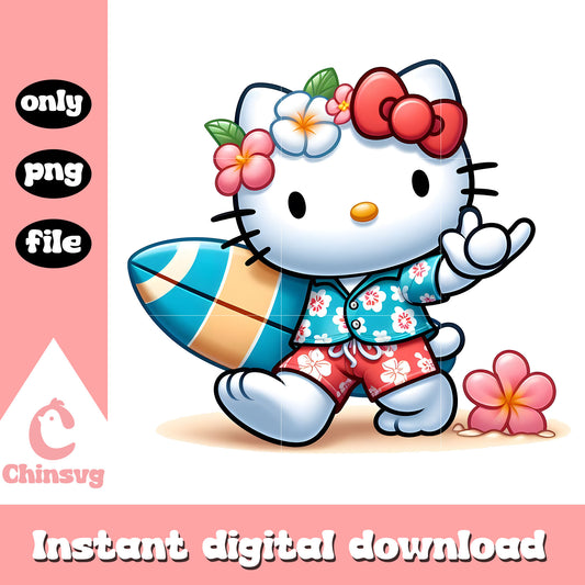 Kitty cat and surfboard png, summer vacation png, sanrio png