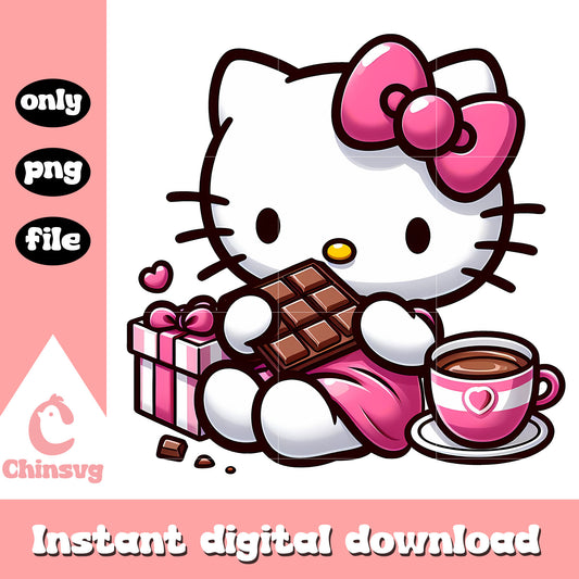 Kitty cat chocolate and coffee png, valentine png, coffee png