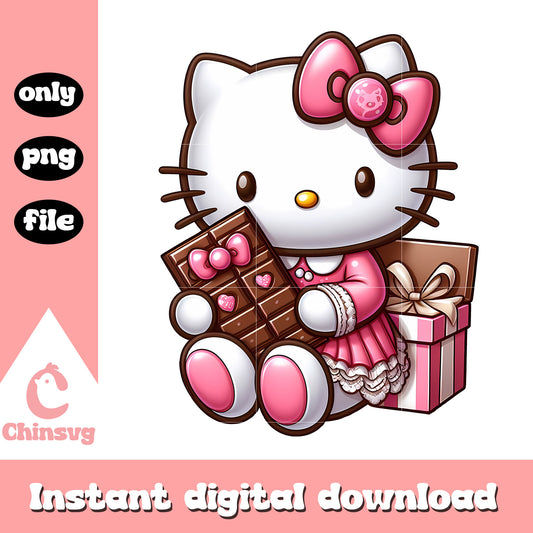Kitty cat chocolate valentine day png, valentine png, sanrio png