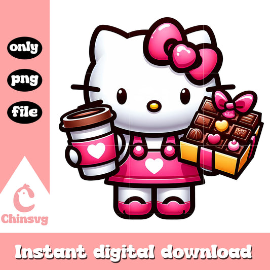 Kitty cat coffee and chocolate png, valentine png, love coffee png