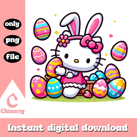 Kitty cat cosplay easter bunny design png, easter eggs png