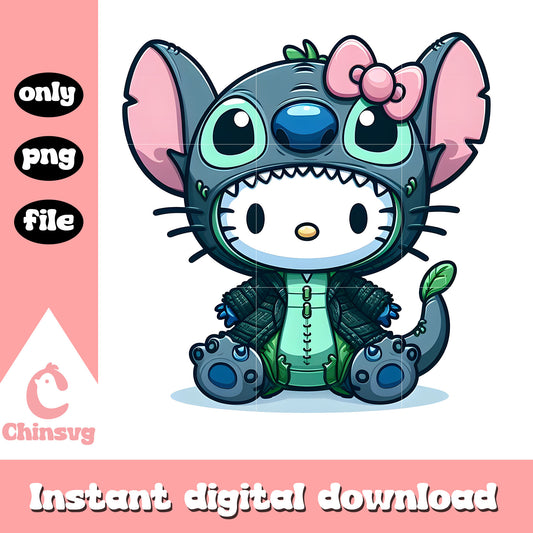 Kitty cat cosplay green stitch png, hello kitty halloween png
