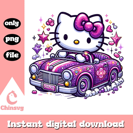 Kitty cat drive blink purple car png, hello kitty character png