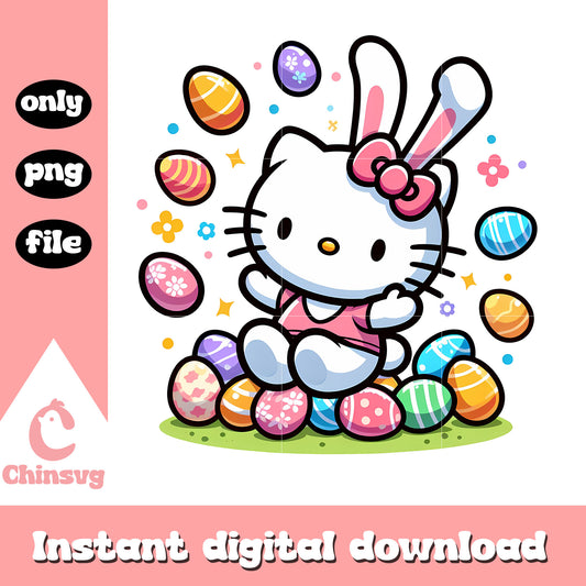 Kitty cat easter bunny and easter eggs png, easter eggs png