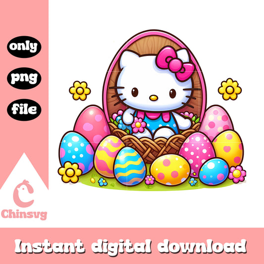Kitty cat easter costume png, easter eggs png, hello kitty png