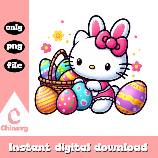 Kitty cat easter eggs design png, hello kitty png, easter day png