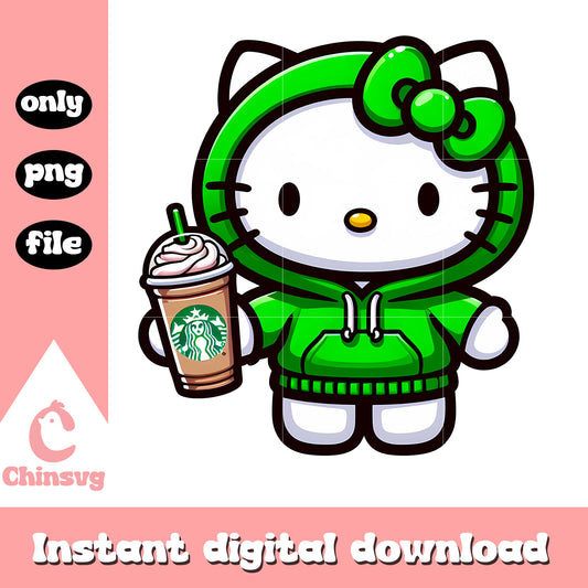 Kitty cat love coffee design png, hello kitty characters png