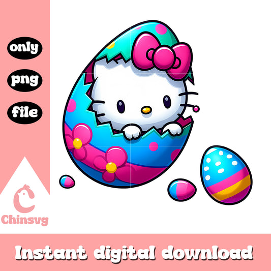 Kitty cat on egg hatch png, easter eggs png, hello kitty png