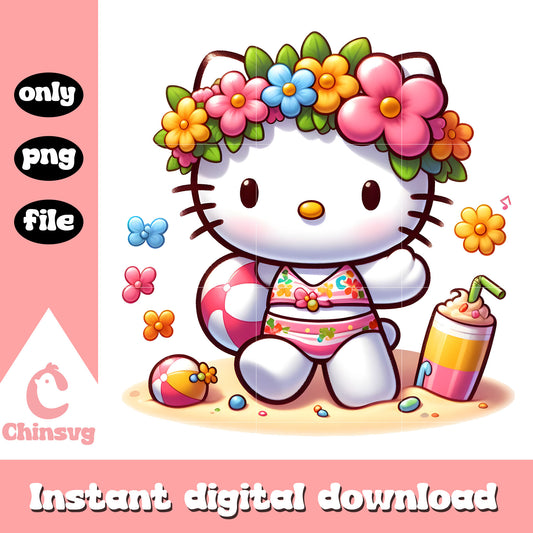 Kitty cat on summer vacation png, summer vacation png