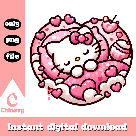 Kitty cat valentine bed png, hello kitty character png, sleeping png