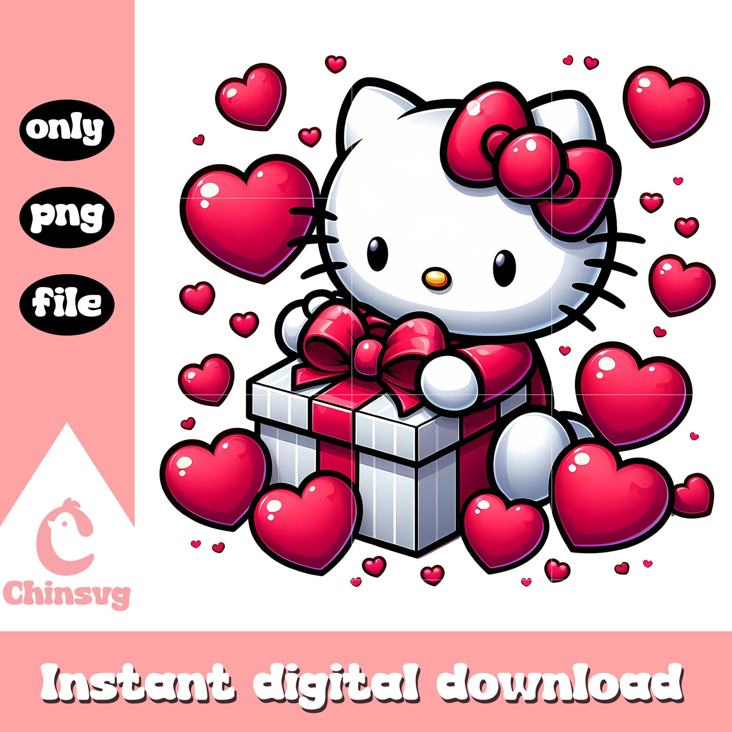 Kitty cat valentine gift heart sahpe png, valentine gift png, kitty png