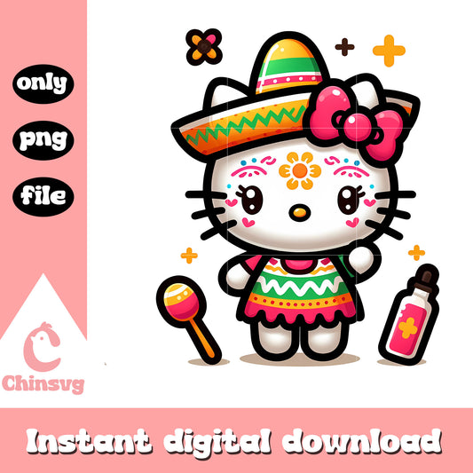 Kitty cat wear mexio clothes png, new mexico png, hello kitty png