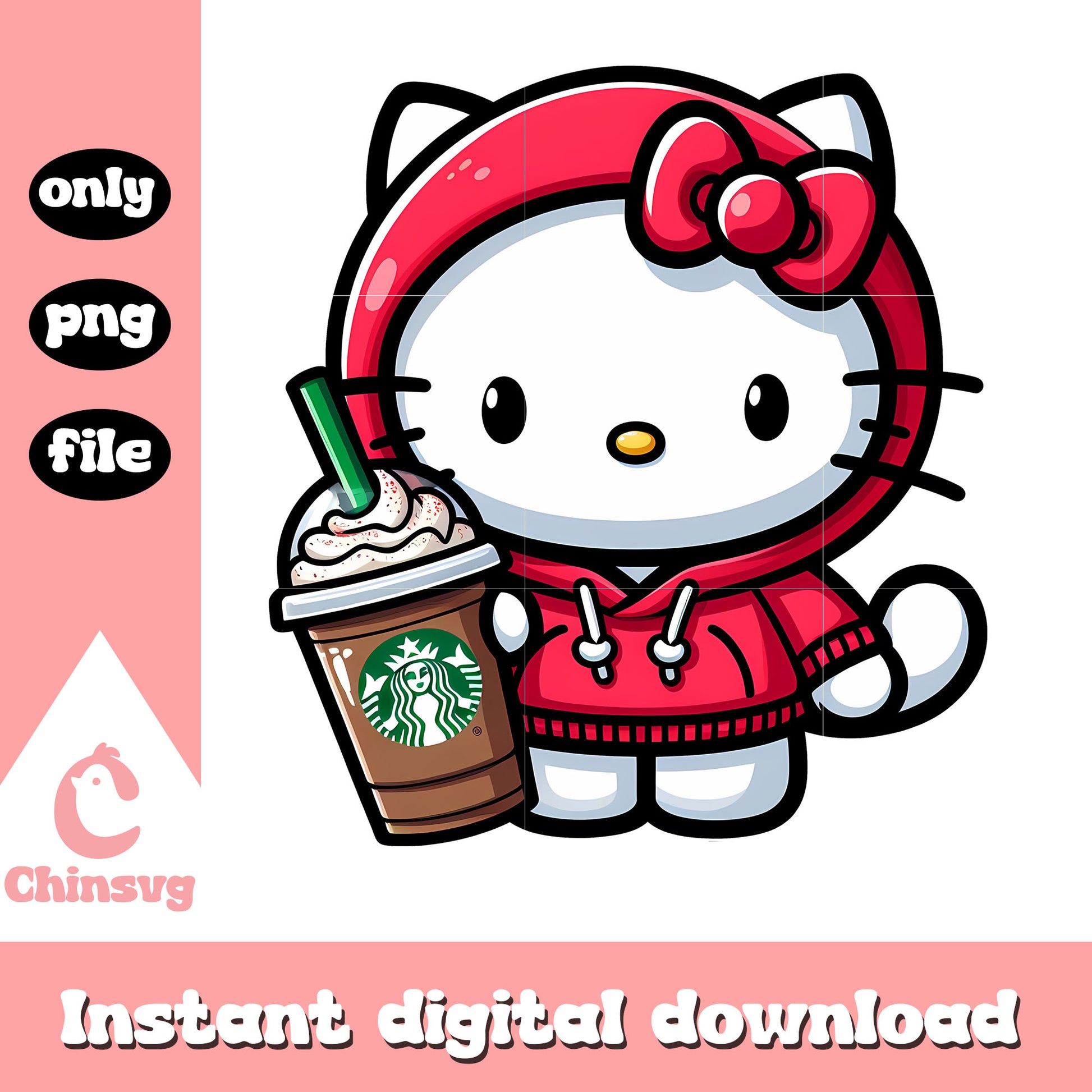 Kitty cat wear red hoodie png, hello kitty characters png