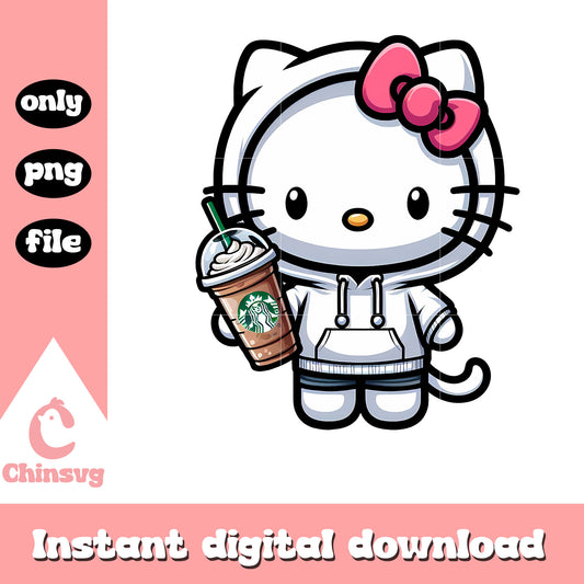 Kitty cat white hoodie starbucks png, hello kitty hoodie png