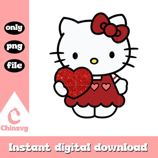 Kitty glitter heart valentine png, hello kitty valentine​ png