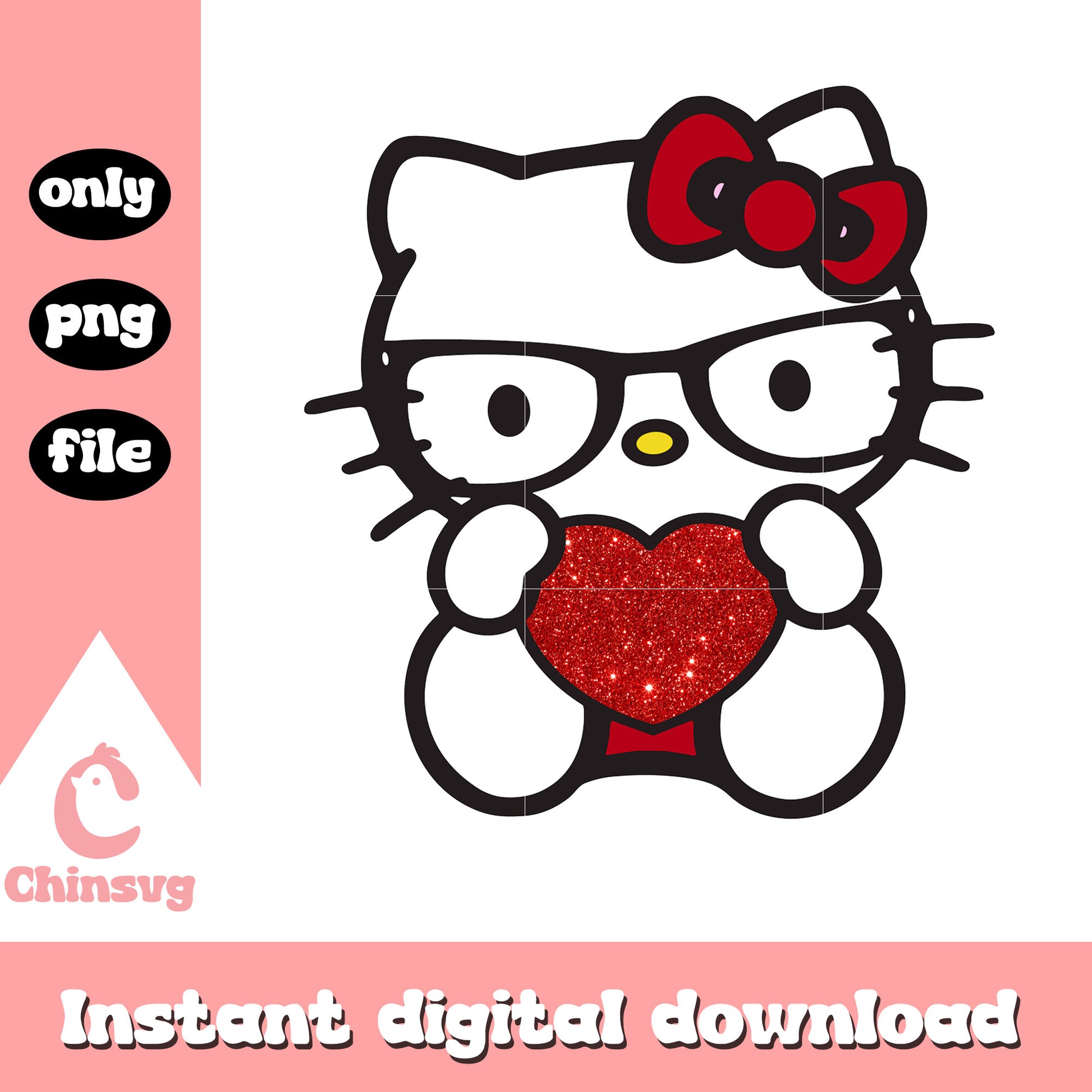 Kitty glitter love valentine png, hello kitty valentine​​ png