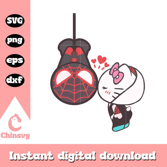 Kitty kissing spider man black svg, hello kitty svg, sanrio svg