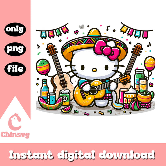 Kitty mexico festival play guitar png, mexican festival png