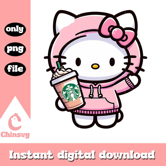 Kitty pink hoodie starbucks png, hello kitty png, starbucks png