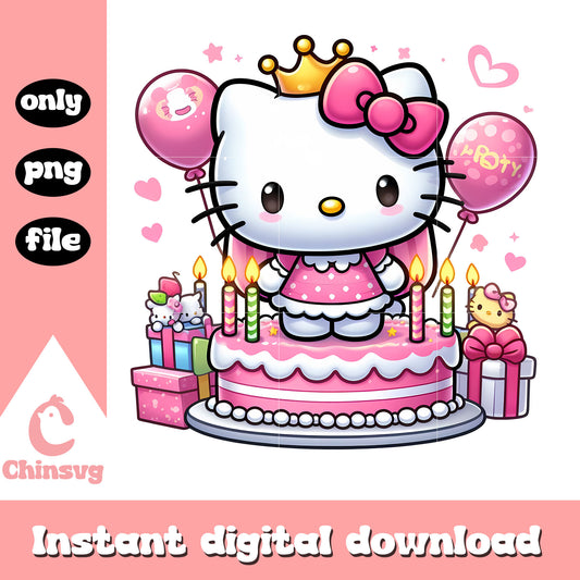 Kitty princess on birthday png, sanrio png, birthday png