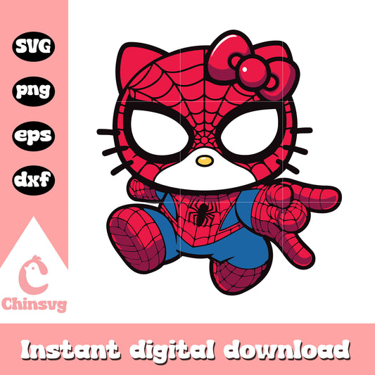 Kitty spiderman flying design svg, hello kitty svg, sanrio cartoon svg