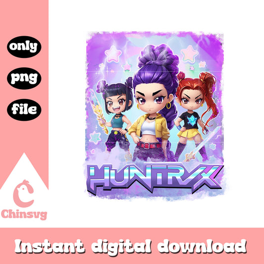 Kpop cartoon huntrix hunters members design png, huntrix team png