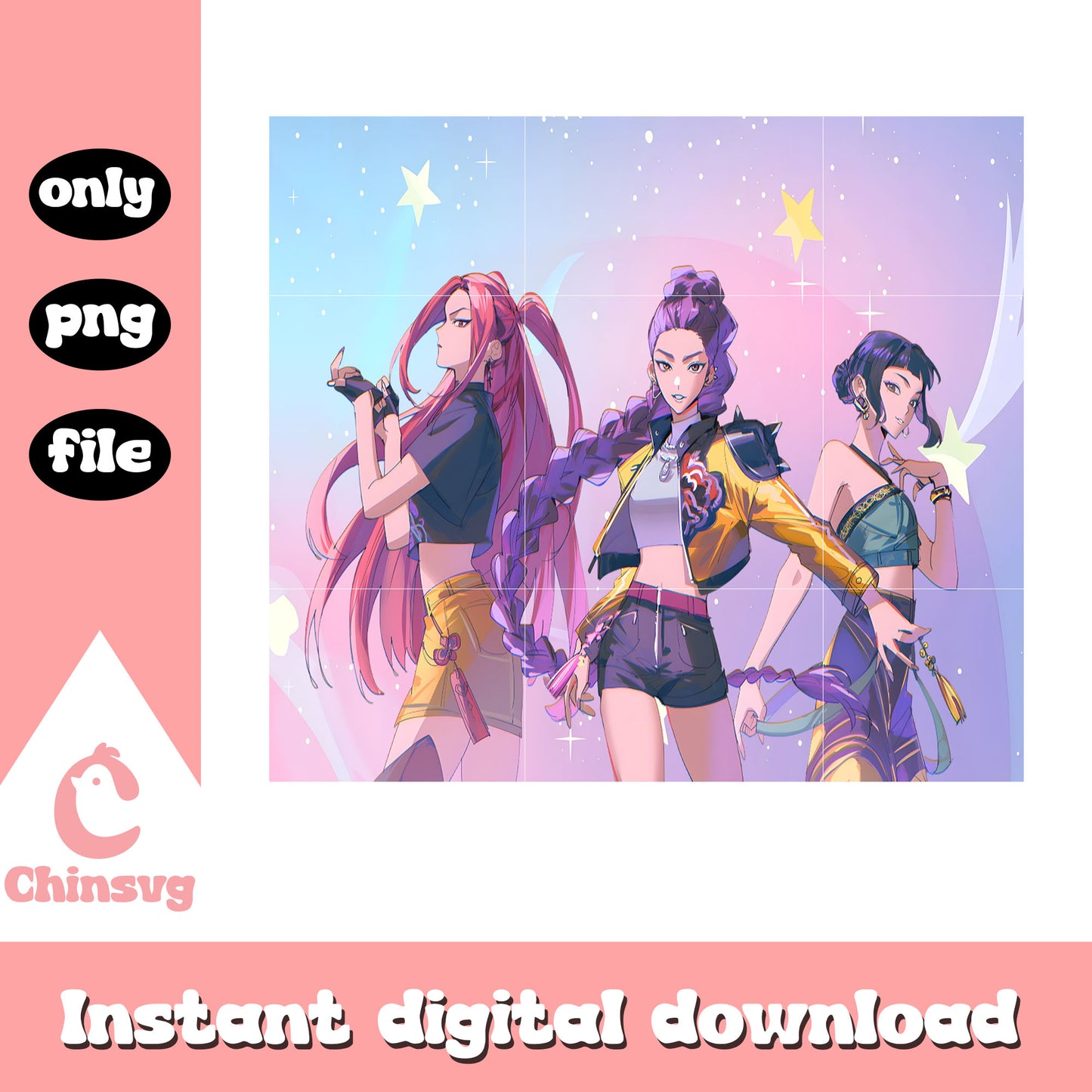 Kpop cartoon huntrix members design png, kpop movie png