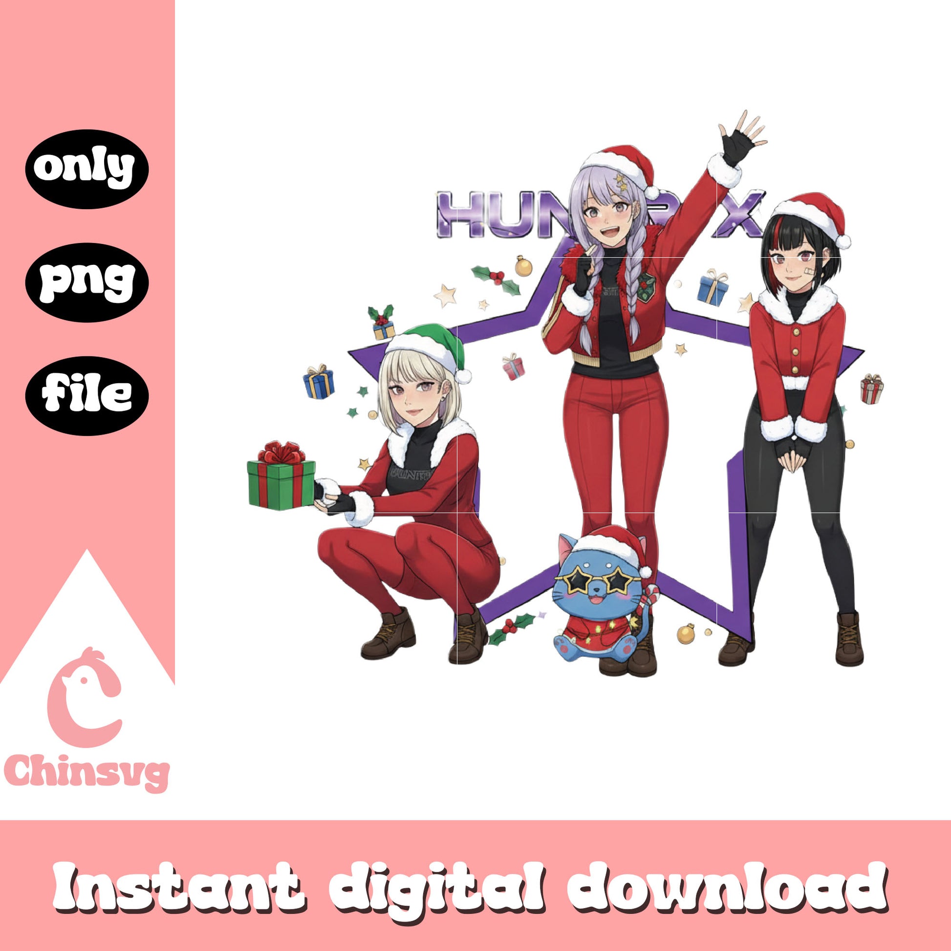 Kpop christmas huntrix members png, christmas spirit png