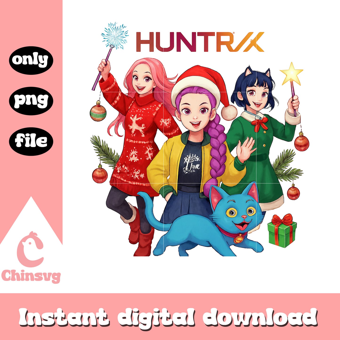 Kpop christmas huntrix png, christmas and movies png