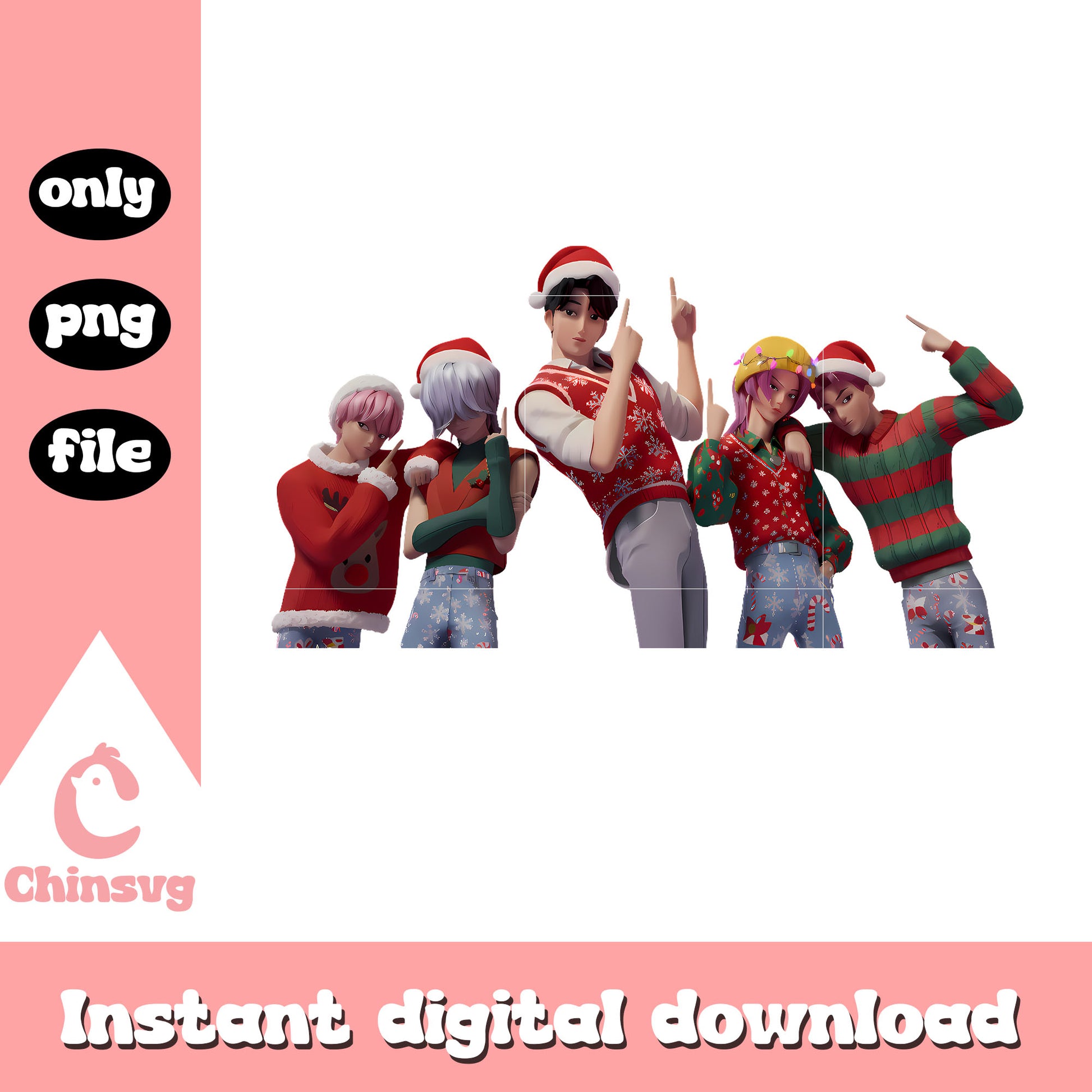 Kpop christmas saja boys band png, kpop demon hunters movie png